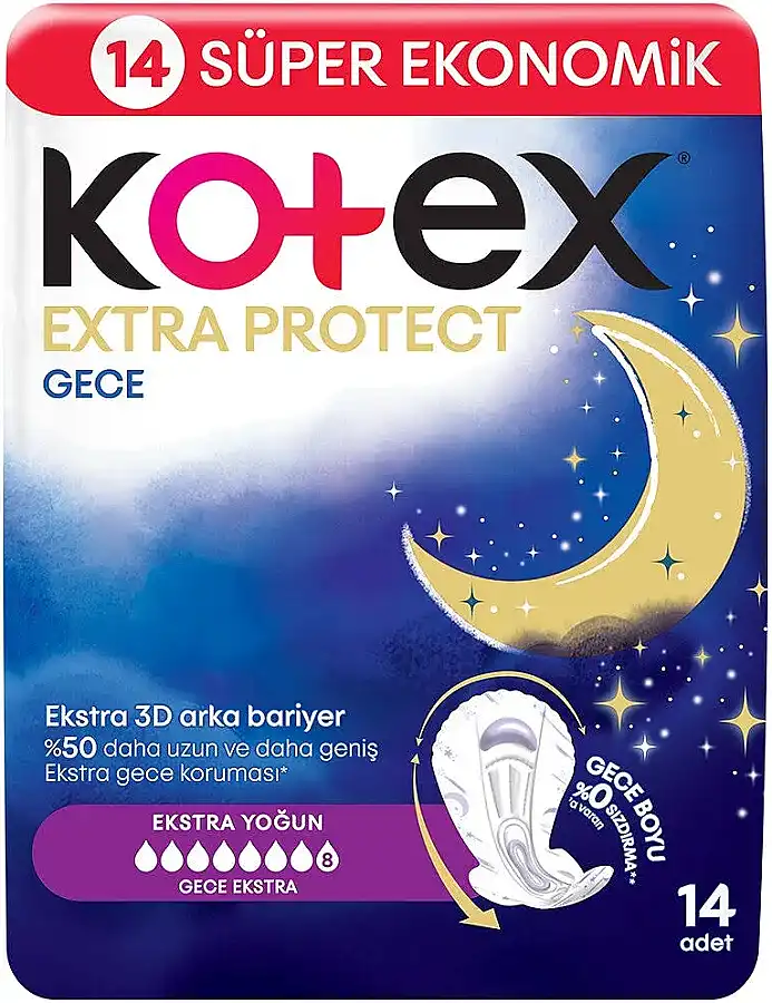 תחבושות Kotex Extra Protect לילה עם כנפיים – 14 יחידות