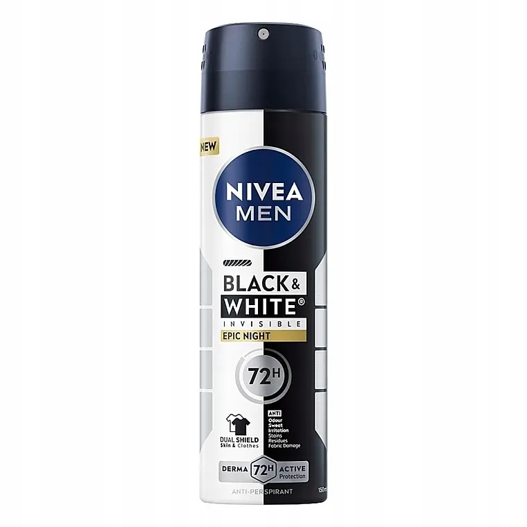 דאודורנט ספריי לגבר Nivea Invisible Black & White Epic Night – בנפח 150 מ"ל