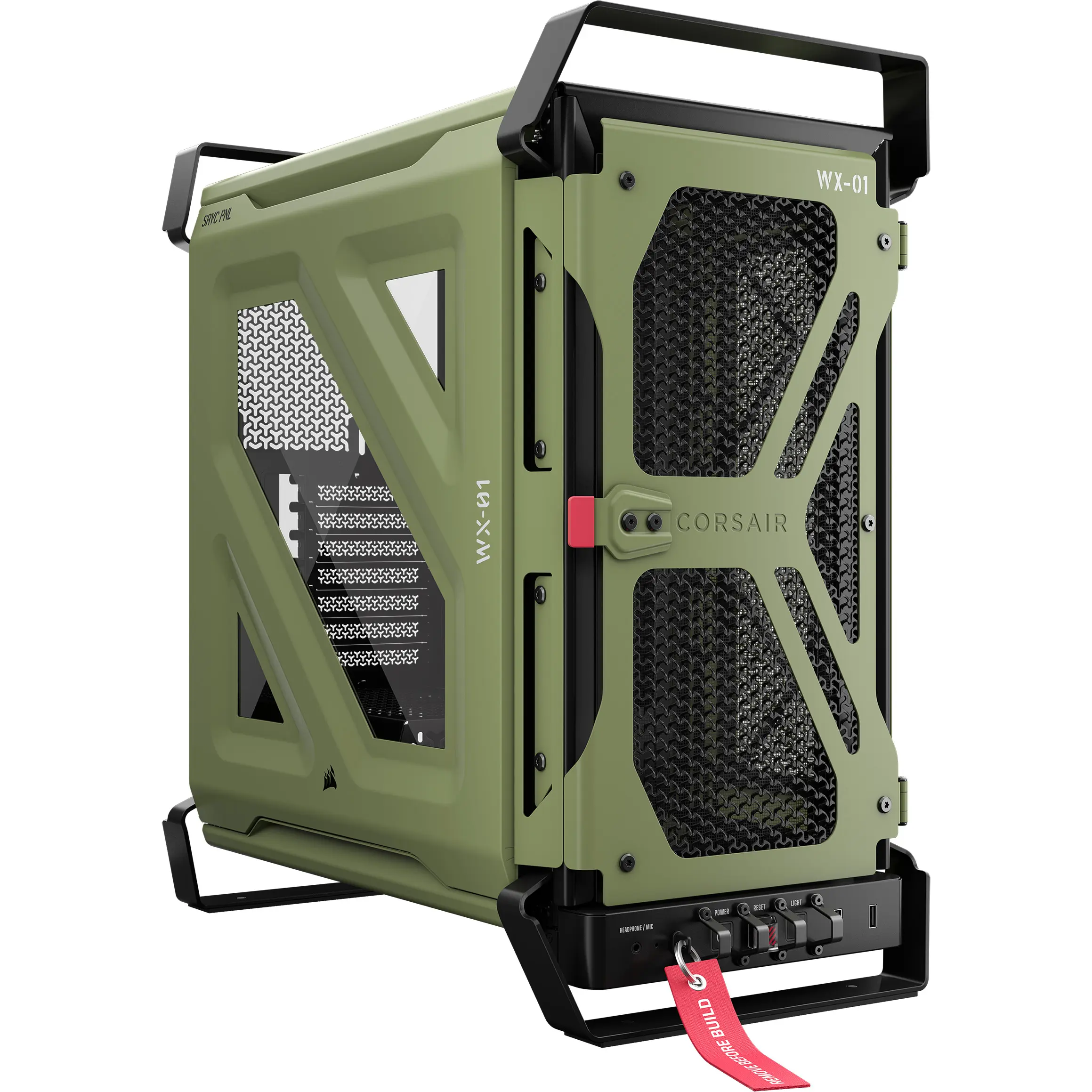 מארז מחשב ללא ספק Corsair Warthog Tempered Glass E-ATX Mid Tower – צבע ירוק זית (Olive Drab)
