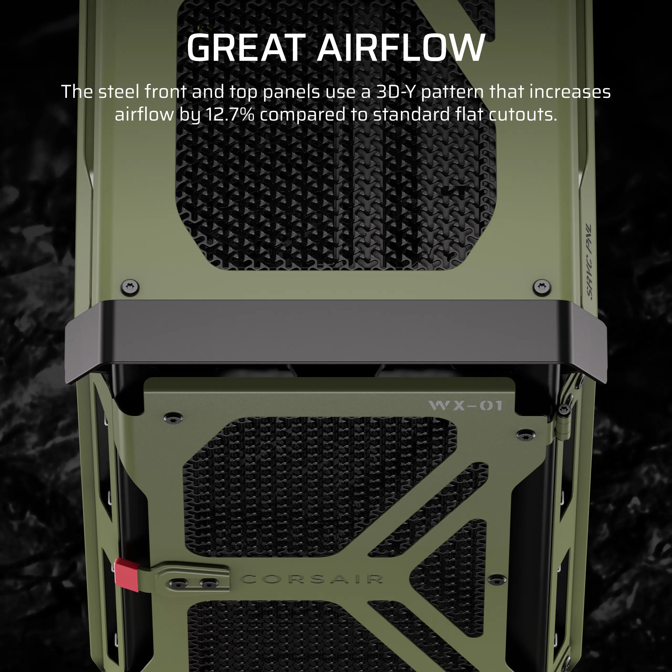 מארז מחשב ללא ספק Corsair Warthog Tempered Glass E-ATX Mid Tower – צבע ירוק זית (Olive Drab)